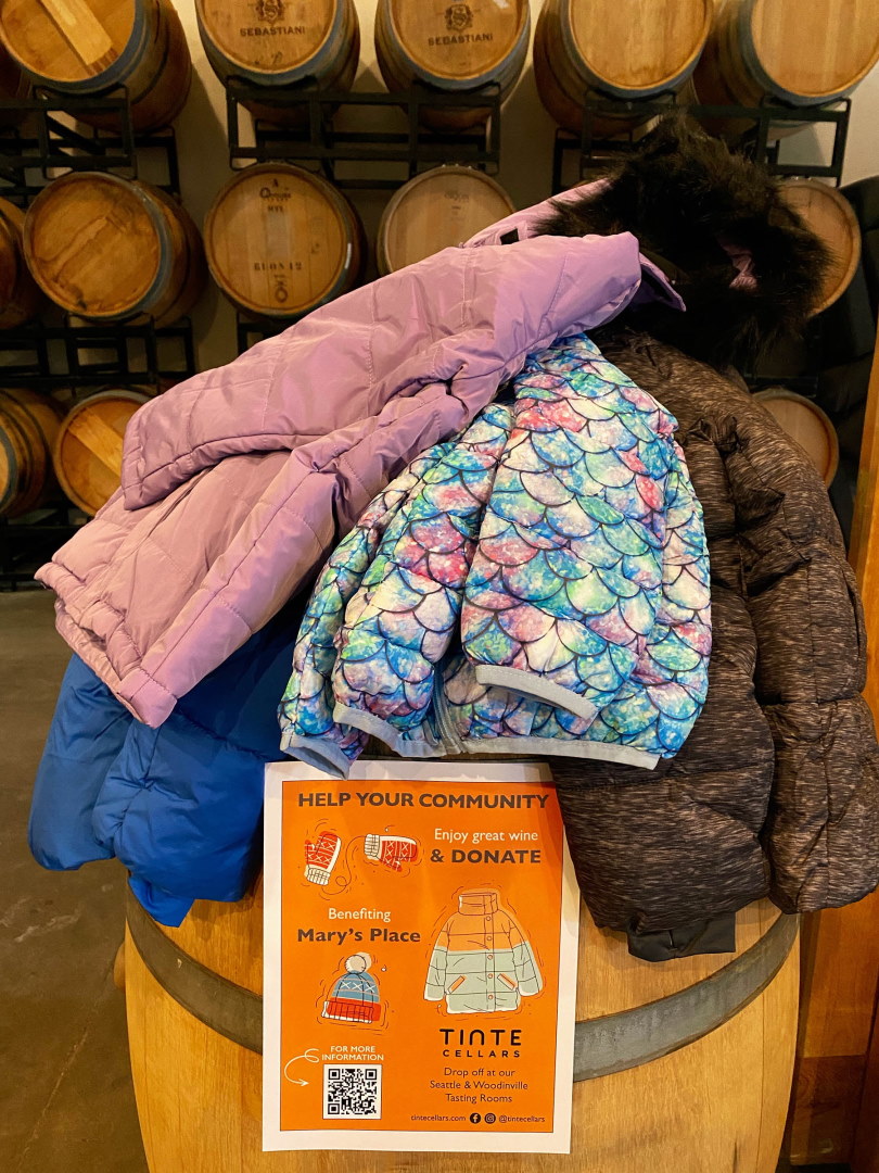 Tinte Cellars in Woodinville Partners With Mary's Place to provide warm clothes for kids